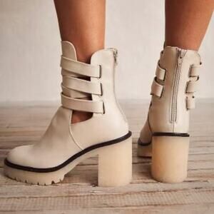 FREE PEOPLE JESSE CUTOUT LEATHER BOOTS WOMEN'S 36 CREAM